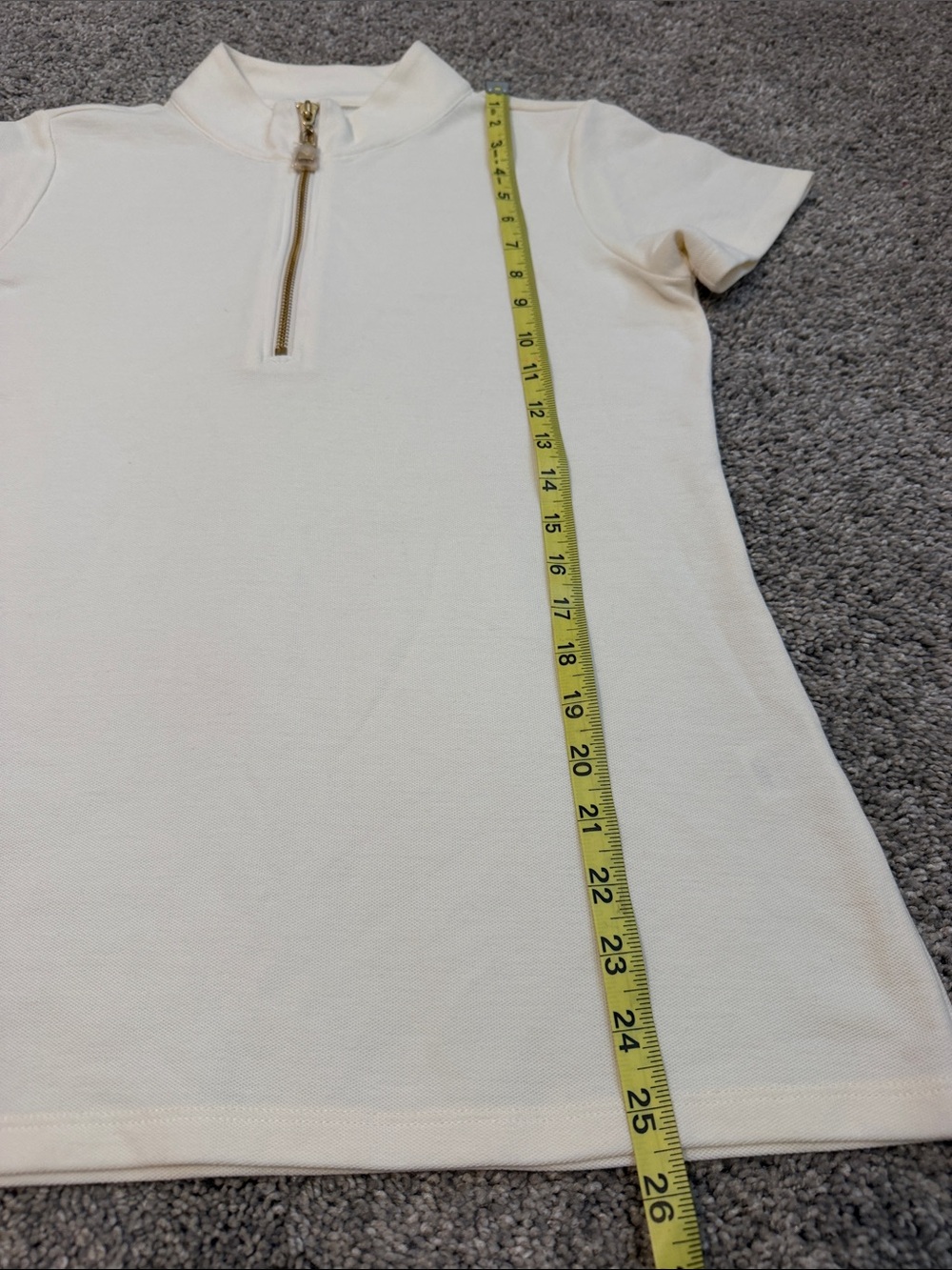 NWOT Ivory Spartina s/s Mock Neck Top, Sm. Gold Zipper adds Richness to the look - Picture 7 of 7